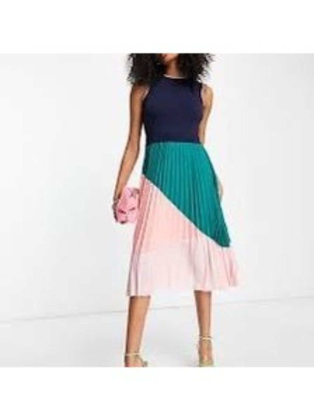 Ted Baker VGUC Indigo colourblock pleated dress in Size 0 - Picture 2 of 9